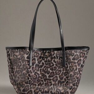 Anthropologie Leopard Print mesh Tote with Black Handles